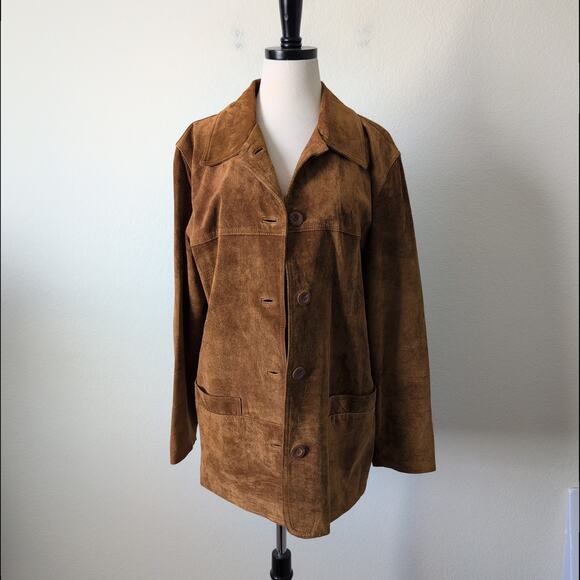 Vintage Y2K St Johns Bay Suede Jacket 100% Leather Brown Coat Women's Small - Picture 7 of 11